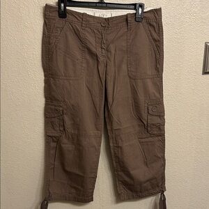 Loft Women Lightweight Brown Cargo Tie Bottom Capris Size 4